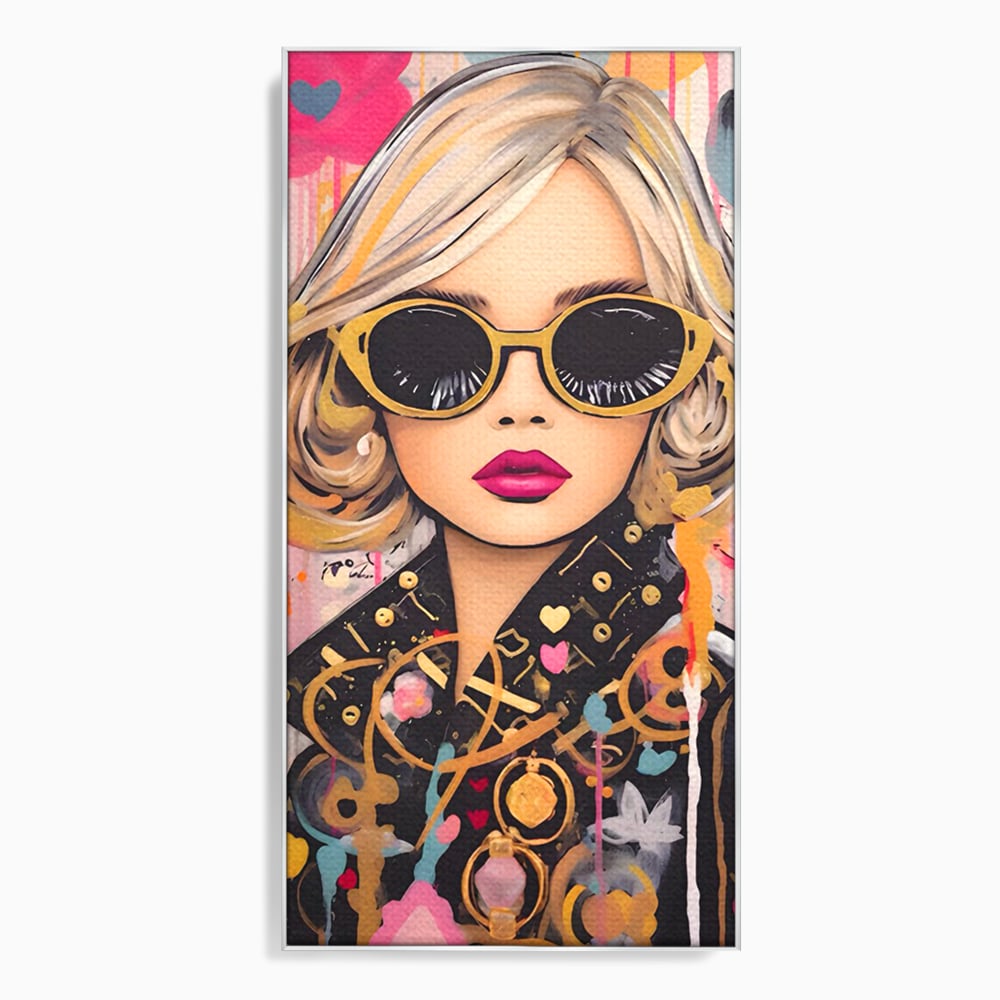 Tablou canvas cu tablou canvas cu portret de femeie, in rama de aluminiu argintiu